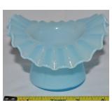 Vtg Fenton Light Blue Overlay Crimped Rim Vase