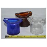 (3) Vtg Glass Top Hat Ashtrays: Cobalt Blue,