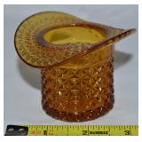 Vtg Fenton Amber Cut Glass Top Hat Toothpick