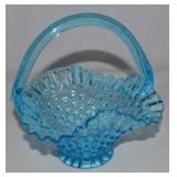 Vtg Light Blue Hobnail Art Glass Basket 6 1/8" tl