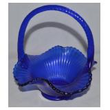 Vtg Fenton Cobalt Blue Ribbed Art Glass Basket