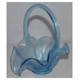 Vtg Fenton Ice Blue Art Glass Basket 7" Tall