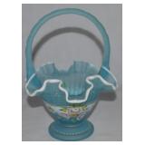 Vtg Fenton Milk Crest Blue Satin Handpainted Art