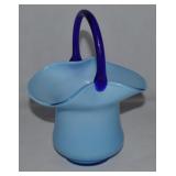 Vtg Cobalt Blue Handled Cased Art Glass Basket