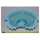 Vintage Blue Opalescent Glass Ruffled Rim Bride