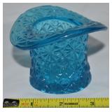 Vtg Fenton Blue Glass Daisy & Button Top Hat