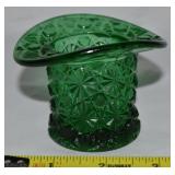 Vtg Dark Green Glass Daisy & Button Top Hat