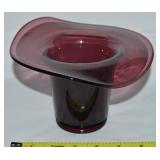Vtg LE Smith Amethyst Glass Hat Vase 7w