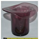 Vtg LE Smith Amethyst Glass Hat Vase 5 3/8" w