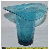 MCM Bischoff Blue Dimpled Art Glass Hat Vase