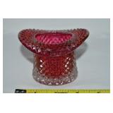 Vtg Ruby Flash Diamondpoint Glass Hat Vase 3 7/8"