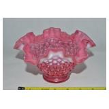 Vtg Fenton Cramberry Opalescent Hobnail Ruffled