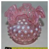 Vtg Fenton Cramberry Opalescent Hobnail Rose