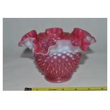Vtg Fenton Cramberry Opalescent Hobnail Ruffled