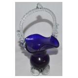 Vtg Italian-style Cobalt Blue Art Glass Basket w/