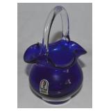 Vtg Pilgrim Cobalt Blue Art Glass Small Basket