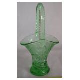 Antique Green Depression Glass Etched Basket