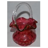 Vtg Fenton Cranberry Optic Dot Art Glass Basket 8