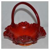 Vtg Fenton Amberina Art Glass Cabbage Rose Basket