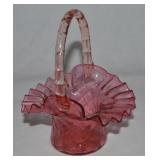 Vtg Fenton Cranberry Diamond Optic Glass Basket