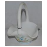 Vtg Fenton Handpainted Satin Glass Basket 7.75"