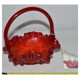 Vtg Fenton Amberina Art Glass Cabbage Rose Basket