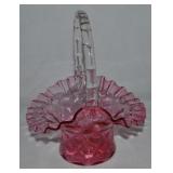 Vtg Fenton Cranberry Optic Dot Art Glass Basket