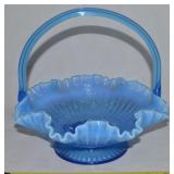 Vtg Fenton Blue Opalescent Art Glass Footed Bridal