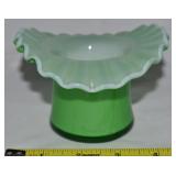 Vtg Fenton Jade Overlay Crimped Rim Hat Vase