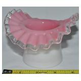 Vtg Fenton Peach Crest Milk Glass Crimped Rim