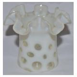 Vtg Fenton Opalescent Coin Dot Ruffled Rim Vase