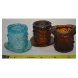 (3) Vtg Taiwan Amber/Blue Daisy & Dot Small