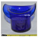 Vtg Cobalt Blue Ribbed Blown Glass Top Hat Vase