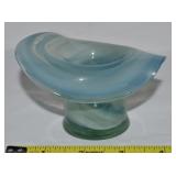 Vtg Swirled Blue & Grey Art Glass Wide Brim Hat