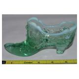 Vtg Fenton Green Opalescent Art Glass Cabbage Rose