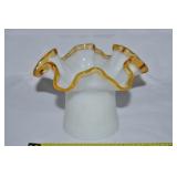 Vtg Fenton Amber Crest Milk Glass Ruffled Rim Vase
