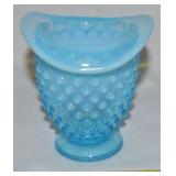 Vtg Fenton Blue Opalescent Hobnail Glass Footed