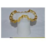 Vtg Fenton Amber Crest Milk Glass Ruffled Rim Vase