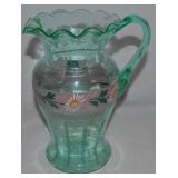 Vaseline Depression Glass Handpainted Florals