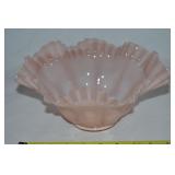 Vtg Fenton Pale Pink Overlay Art Glass Ruffled Rim