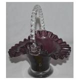 Vtg Amethyst Twist & Clear Art Glass Basket 7.75"