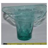 MCM Blenko Aqua Dimpled Crackle Glass Hat