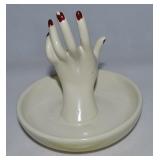 Vintage Painted Ceramic Hand Ring Holder Dish