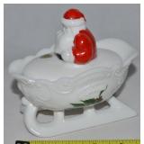 Vtg Westmoreland Milk Glass Handpainted Santa