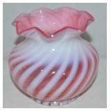 Vtg Fenton Cramberry Opalescent Optic Swirl Rose