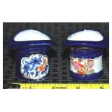 (2) Antique Cobalt Blue Painted Porcelain Top Hat