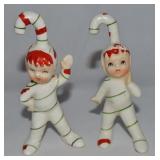(2) Vtg George Lefton Porcelain Candy Cane Kids