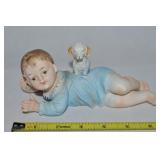 Vtg AA Importing Porcelain Piano Baby Boy & Dog