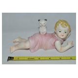 Vtg AA Importing Porcelain Piano Baby Girl & Cat