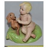 Vtg Sadek Porcelain Blond Baby & Dachshund Dog